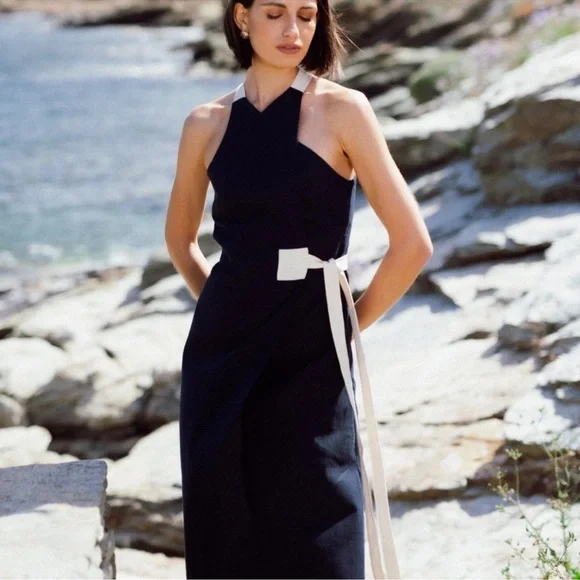 NWT! 🇵🇹 Linen LUXMII Zulu Midi Wrap Dress in Navy Luxury Made in Portugal - Picture 6 of 12